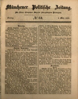 Münchener politische Zeitung (Süddeutsche Presse) Sonntag 1. März 1840