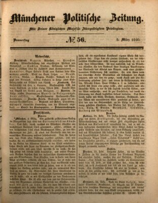 Münchener politische Zeitung (Süddeutsche Presse) Donnerstag 5. März 1840