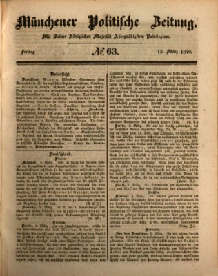 Münchener politische Zeitung (Süddeutsche Presse) Freitag 13. März 1840