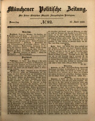 Münchener politische Zeitung (Süddeutsche Presse) Donnerstag 16. April 1840