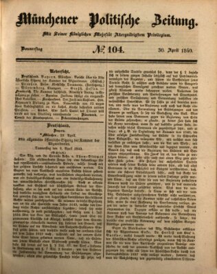 Münchener politische Zeitung (Süddeutsche Presse) Donnerstag 30. April 1840