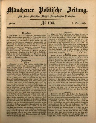 Münchener politische Zeitung (Süddeutsche Presse) Freitag 5. Juni 1840