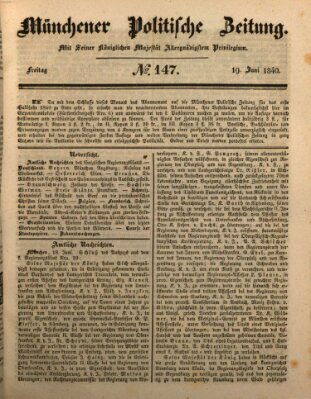 Münchener politische Zeitung (Süddeutsche Presse) Freitag 19. Juni 1840