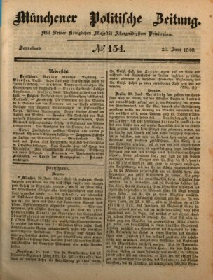 Münchener politische Zeitung (Süddeutsche Presse) Samstag 27. Juni 1840