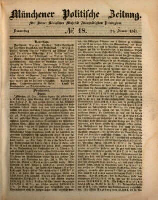 Münchener politische Zeitung (Süddeutsche Presse) Donnerstag 21. Januar 1841