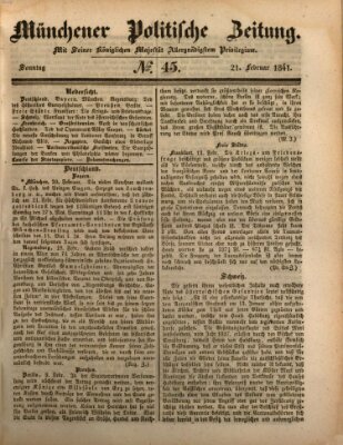 Münchener politische Zeitung (Süddeutsche Presse) Sonntag 21. Februar 1841