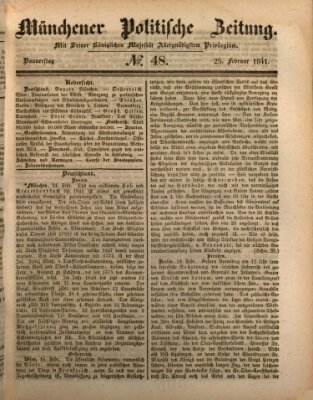 Münchener politische Zeitung (Süddeutsche Presse) Donnerstag 25. Februar 1841