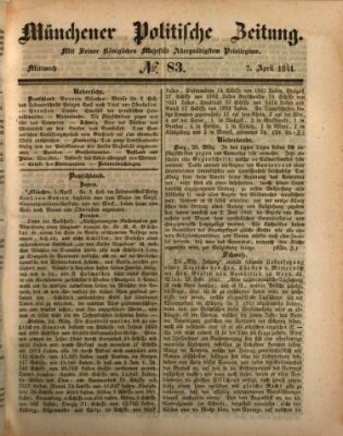 Münchener politische Zeitung (Süddeutsche Presse) Mittwoch 7. April 1841