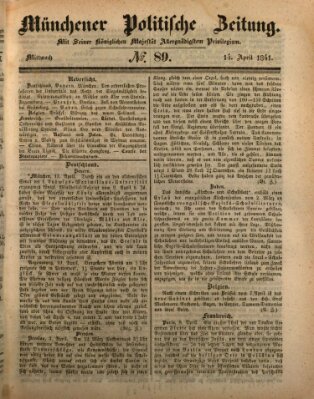 Münchener politische Zeitung (Süddeutsche Presse) Mittwoch 14. April 1841