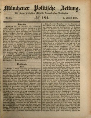 Münchener politische Zeitung (Süddeutsche Presse) Dienstag 3. August 1841