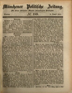 Münchener politische Zeitung (Süddeutsche Presse) Sonntag 8. August 1841