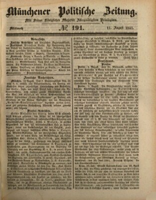 Münchener politische Zeitung (Süddeutsche Presse) Mittwoch 11. August 1841