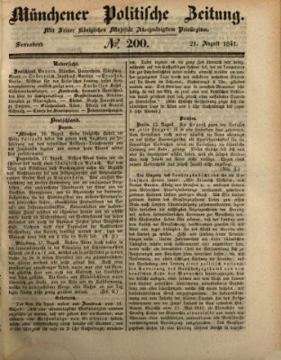 Münchener politische Zeitung (Süddeutsche Presse) Samstag 21. August 1841