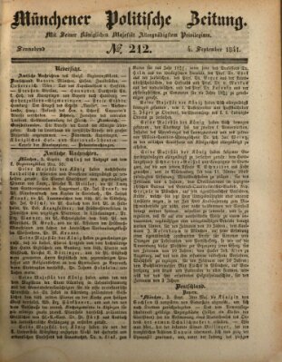 Münchener politische Zeitung (Süddeutsche Presse) Samstag 4. September 1841