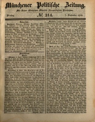 Münchener politische Zeitung (Süddeutsche Presse) Dienstag 7. September 1841