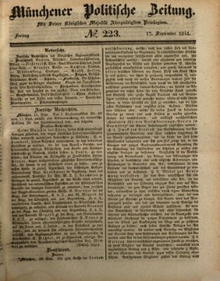 Münchener politische Zeitung (Süddeutsche Presse) Freitag 17. September 1841