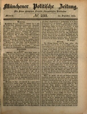 Münchener politische Zeitung (Süddeutsche Presse) Mittwoch 29. September 1841