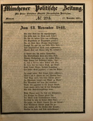 Münchener politische Zeitung (Süddeutsche Presse) Mittwoch 17. November 1841