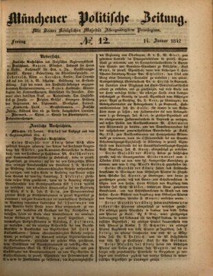 Münchener politische Zeitung (Süddeutsche Presse) Freitag 14. Januar 1842