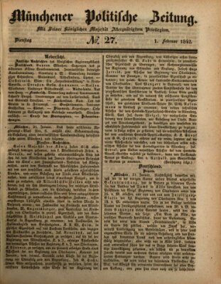 Münchener politische Zeitung (Süddeutsche Presse) Dienstag 1. Februar 1842