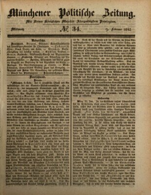 Münchener politische Zeitung (Süddeutsche Presse) Mittwoch 9. Februar 1842