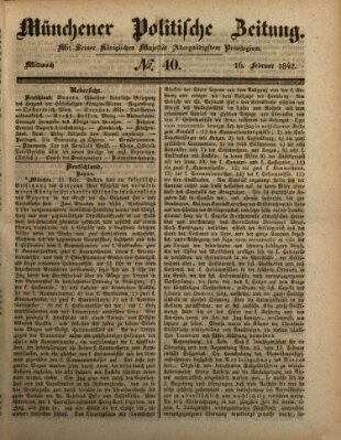 Münchener politische Zeitung (Süddeutsche Presse) Mittwoch 16. Februar 1842