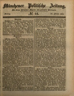 Münchener politische Zeitung (Süddeutsche Presse) Sonntag 20. Februar 1842