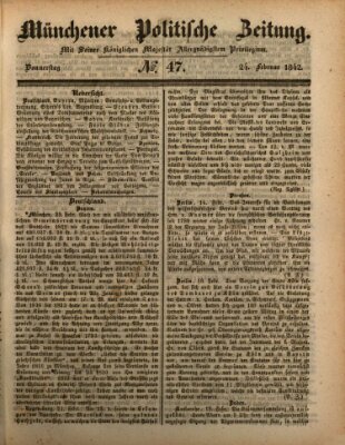 Münchener politische Zeitung (Süddeutsche Presse) Donnerstag 24. Februar 1842