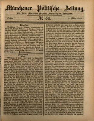 Münchener politische Zeitung (Süddeutsche Presse) Freitag 4. März 1842