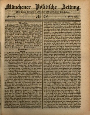 Münchener politische Zeitung (Süddeutsche Presse) Mittwoch 9. März 1842