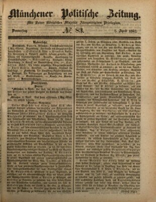 Münchener politische Zeitung (Süddeutsche Presse) Donnerstag 7. April 1842