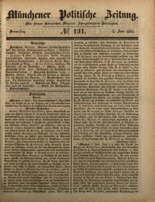 Münchener politische Zeitung (Süddeutsche Presse) Donnerstag 2. Juni 1842