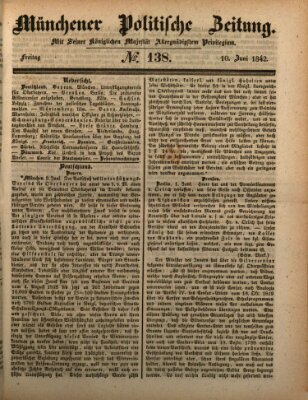 Münchener politische Zeitung (Süddeutsche Presse) Freitag 10. Juni 1842