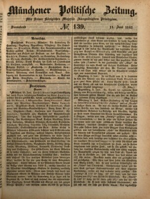 Münchener politische Zeitung (Süddeutsche Presse) Samstag 11. Juni 1842