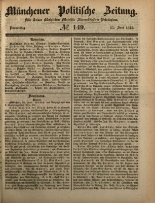 Münchener politische Zeitung (Süddeutsche Presse) Donnerstag 23. Juni 1842