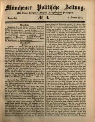 Münchener politische Zeitung (Süddeutsche Presse) Donnerstag 5. Januar 1843