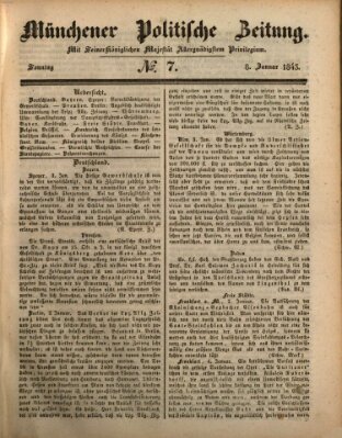 Münchener politische Zeitung (Süddeutsche Presse) Sonntag 8. Januar 1843
