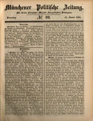 Münchener politische Zeitung (Süddeutsche Presse) Donnerstag 12. Januar 1843