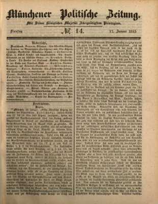 Münchener politische Zeitung (Süddeutsche Presse) Dienstag 17. Januar 1843