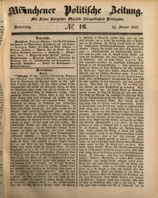 Münchener politische Zeitung (Süddeutsche Presse) Donnerstag 19. Januar 1843