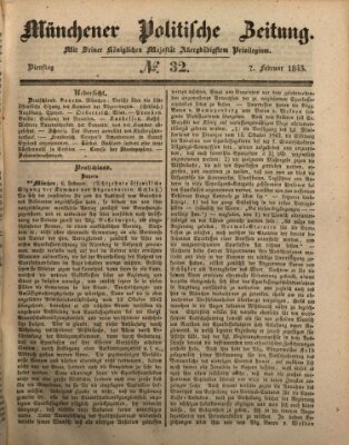 Münchener politische Zeitung (Süddeutsche Presse) Dienstag 7. Februar 1843