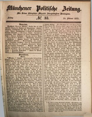 Münchener politische Zeitung (Süddeutsche Presse) Freitag 10. Februar 1843