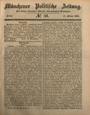 Münchener politische Zeitung (Süddeutsche Presse) Freitag 17. Februar 1843