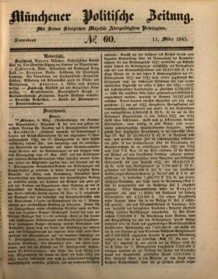 Münchener politische Zeitung (Süddeutsche Presse) Samstag 11. März 1843