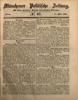 Münchener politische Zeitung (Süddeutsche Presse) Freitag 17. März 1843