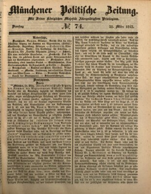 Münchener politische Zeitung (Süddeutsche Presse) Dienstag 28. März 1843