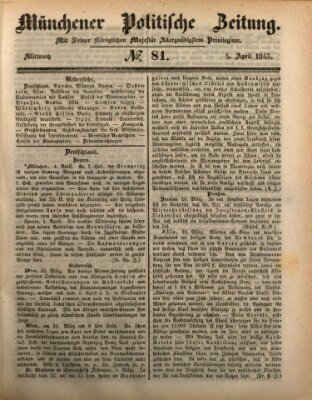 Münchener politische Zeitung (Süddeutsche Presse) Mittwoch 5. April 1843