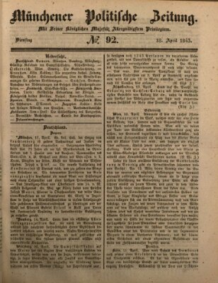 Münchener politische Zeitung (Süddeutsche Presse) Dienstag 18. April 1843