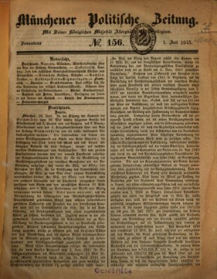 Münchener politische Zeitung (Süddeutsche Presse) Samstag 1. Juli 1843
