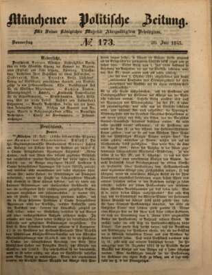 Münchener politische Zeitung (Süddeutsche Presse) Donnerstag 20. Juli 1843